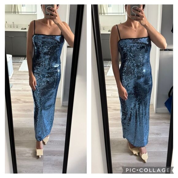 Reformation XS Elise Blue Sequin Knit Dress - Picture 11 of 11